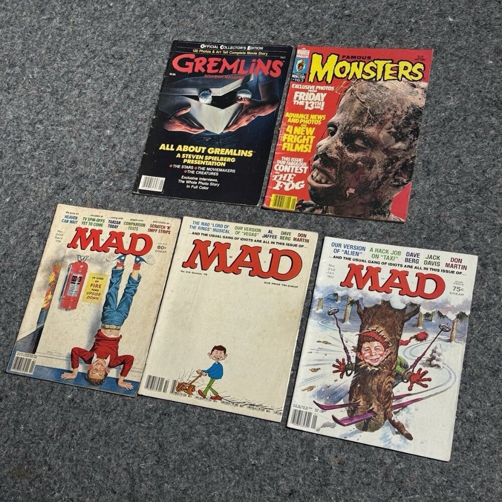 Lot of 5 Mad Magazine  #206/210/212 1980 / Gremlins Magazine / Famous Monsters